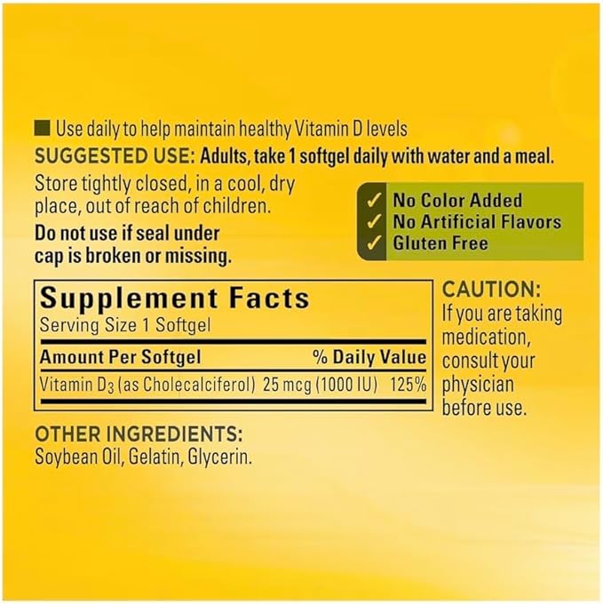 Vitamin D3 25mcg (1000 IU) | 650 Softgels – 22 Month Supply | Supports Bone Teeth Muscle &amp Immune System | Gluten Free | Easy to Swallow Supplement | Made for a Healthy Connection with Nature