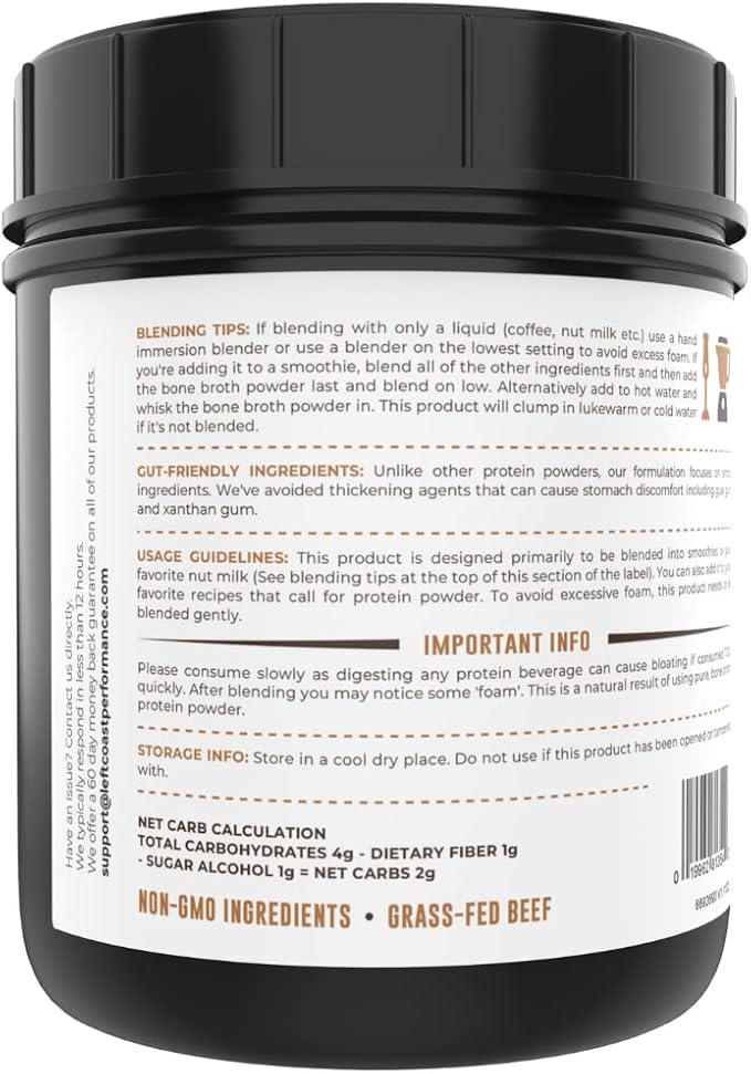 Chocolate Bone Broth Protein Powder - 100% Grass Fed Beef Bone Broth with 16g Protein &amp 13g Collagen per Serving - Great for Shakes &amp Hot Chocolate - Keto Friendly Low Carb &amp Non-GMO (1lb