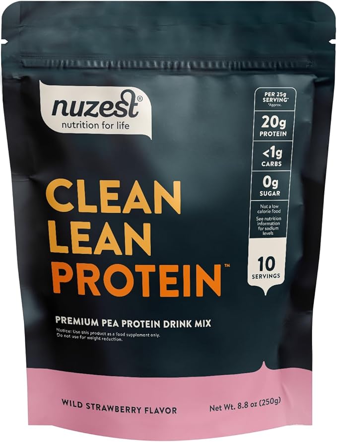 Nuzest Vegan Pea Protein Powder - Clean Lean Protein 8.8 Ounces Wild Strawberry Flavor + Sports Shaker Bottle 24oz