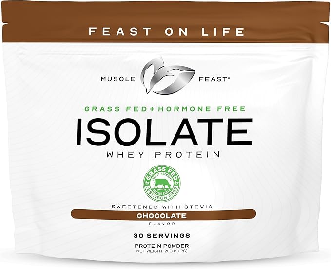 Muscle Feast Grass-Fed Whey Protein Isolate Bundle – Vanilla &amp Chocolate 2lb Each (4lb Total) – All Natural Hormone-Free Low Carb Stevia Sweetened Keto &amp Gluten-Free Protein Powder