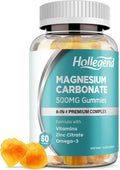Magnesium Carbonate Gummies Magnesium Carbonate Complex 500mg Supplement with D3 &amp K2 for Women &amp Men with Zinc Vitamin C B6 &amp B12 Muscle &amp Digestive Support Mango Flavor Sugar