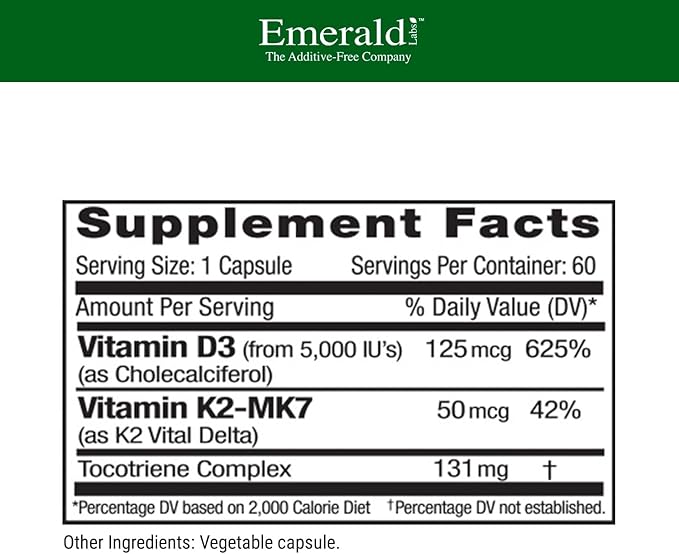 EMERALD LABS Vitamin D3+K2 (60 Caps) &amp Magnesium (120 Caps) - Bone Health Heart Support &amp Sleep Support with Vitamin D VitalDelta MK-7 &amp Pure Albion Magnesium - Gluten-Free
