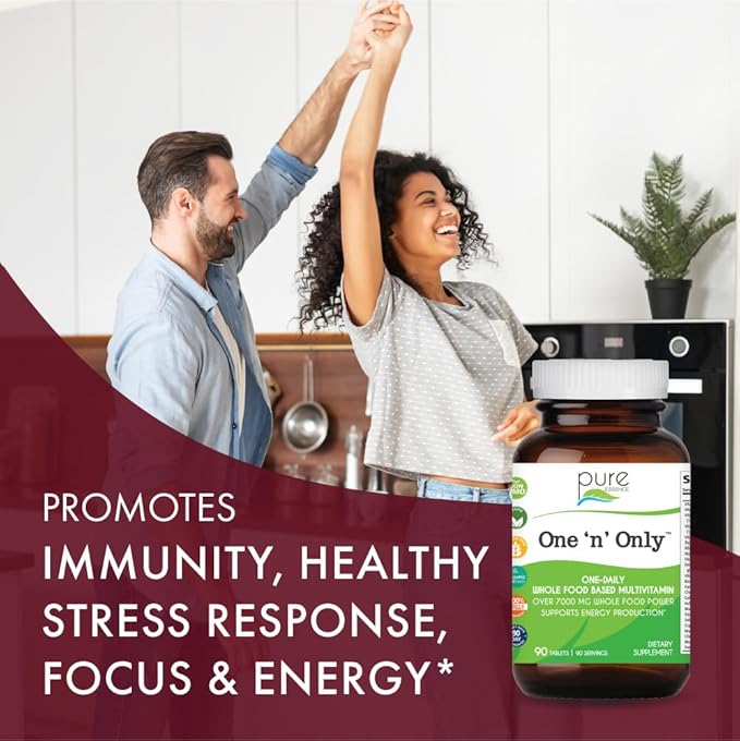 One n Only Whole Food Multivitamin by Pure Essence - Super Energetic Once a Day with Superfoods Minerals Enzymes Vitamin D D3 B12 Biotin - 90 Tablets