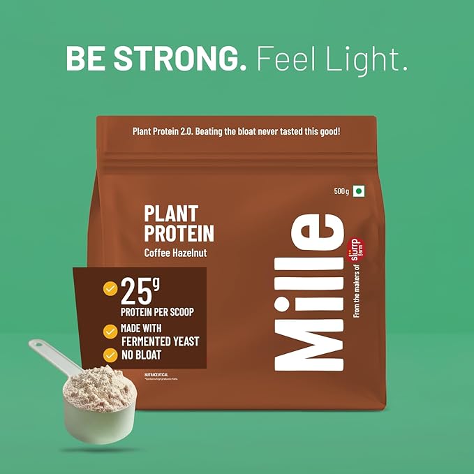 Mille Coffee Hazelnut Plant Protein Powder | 25g Protein per Scoop | Vegan Yeast Protein for Shakes &amp Smoothies | No Added Sugar Non-Bloating Clean Plant-Based Blend | 17.64 Oz (500g)