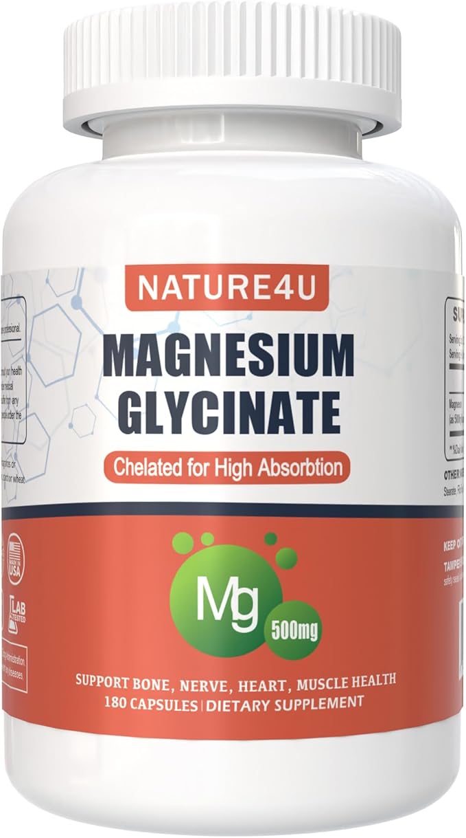 Magnesium Glycinate 500mg 100% Chelate for High Absorption Magnesium Supplement for Sleep Muscle Heart Never and Bone Support 180 Capsules