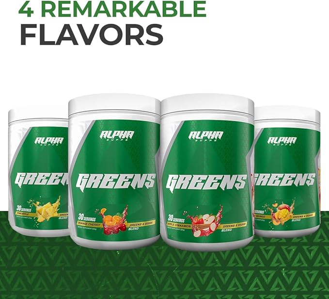 Alpha Supps - Alpha Greens Supplement | Fruit &amp Vegetable Superfood Powder | Over 40 Natural Plant Based Ingredients | Prebiotic &amp Probiotic Digestive Support Blend - 30 Servings (Pineapple)