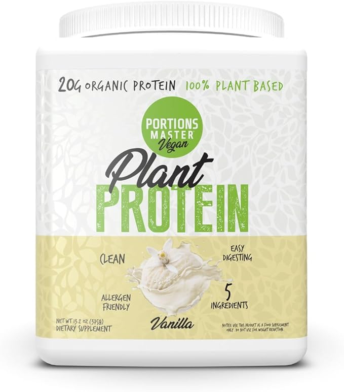 Portions Master Plant Protein Organic Plant Based Protein Powder with Fermented Brown Rice Complete Amino Acid Profile Vegan Non GMO Gluten Free (375g Vanilla)