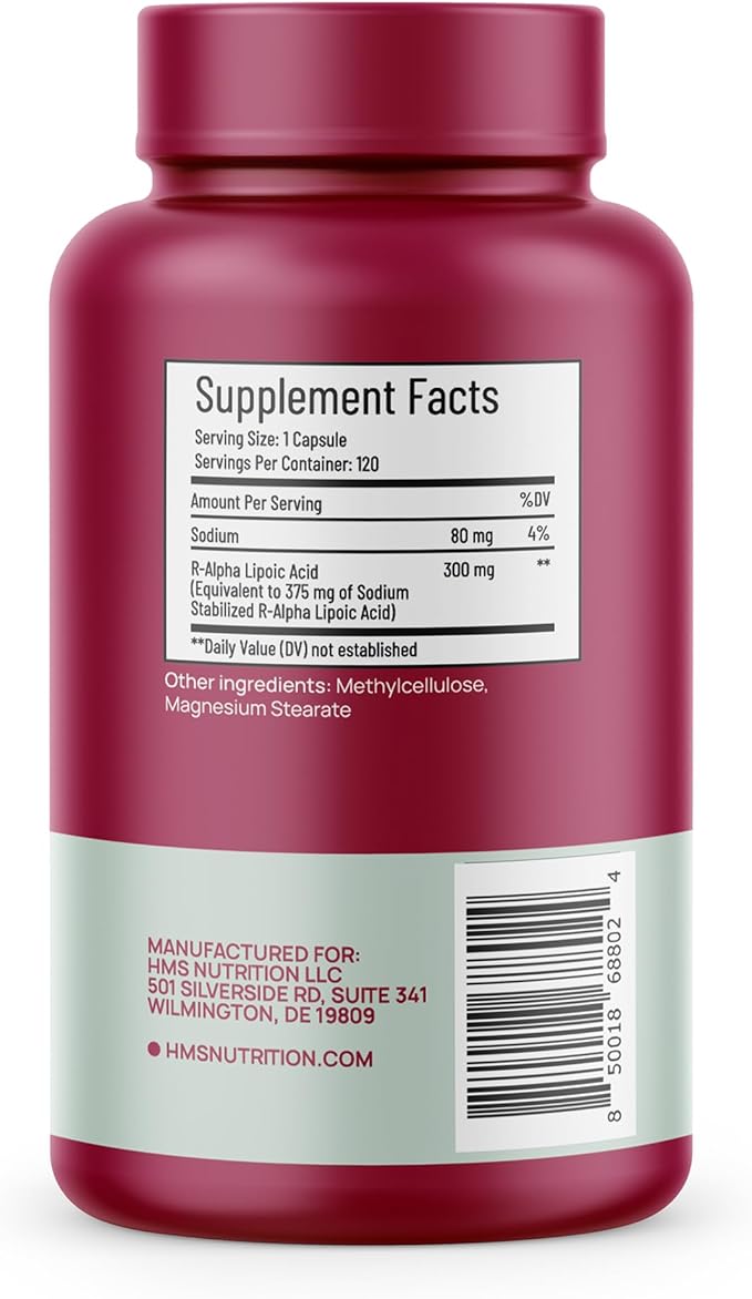 Stabilized R-Lipoic Acid 300mg per Serving — Pure R Alpha Lipoic Acid (R-ALA) High Potency Active R Isomer Antioxidant Nerve &amp Metabolism Support — NSF Certified Non-GMO Vegan 120Capsule