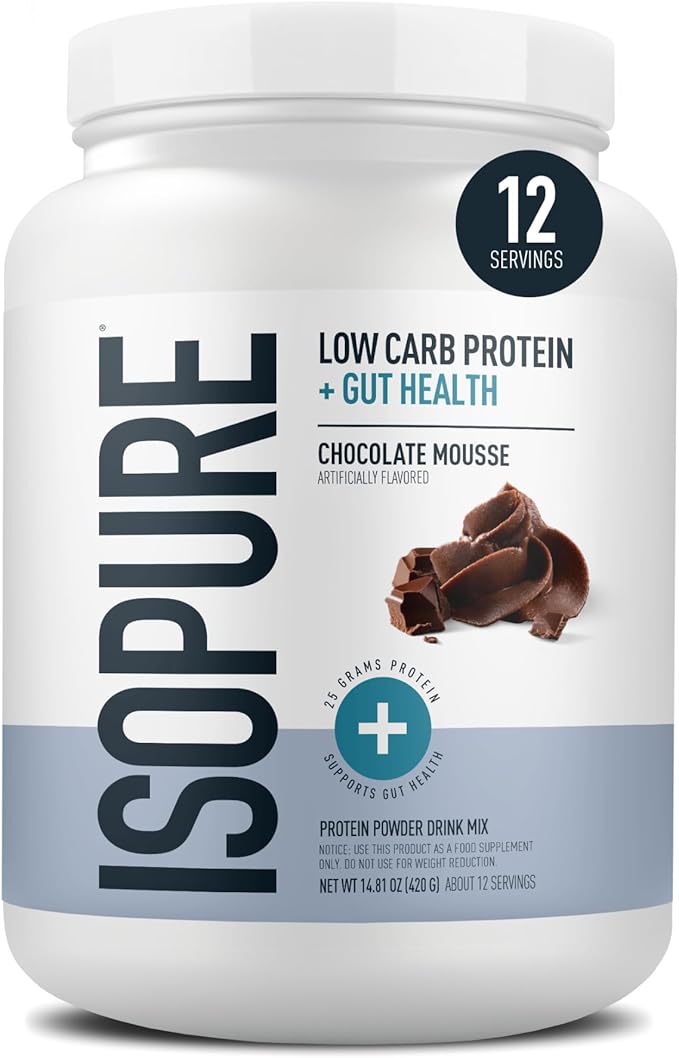 Isopure Protein + Gut Health &amp Immune Support Powder Chocolate Mousse 25g Whey Protein with Prebiotics &amp Vitamins 12 Servings (Pack of 1)