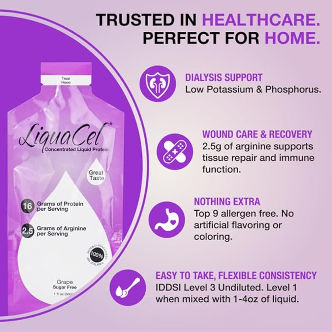 LiquaCel Concentrated Liquid Protein Grape Flavor 16g Hydrolyzed Collagen Protein and 2.5g Arginine Per Single-Serving Packet Sugar &amp Gluten Free 1fl oz Packets 10 Pack