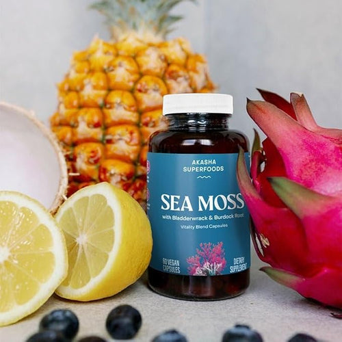 Akasha Superfoods Sea Moss Capsules Organic Irish Moss with Bladderwrack Root Burdock Root and BioPerine Skin Thyroid Digestion &amp Immunity Support for Women &amp Men Gluten Free Vegan 60