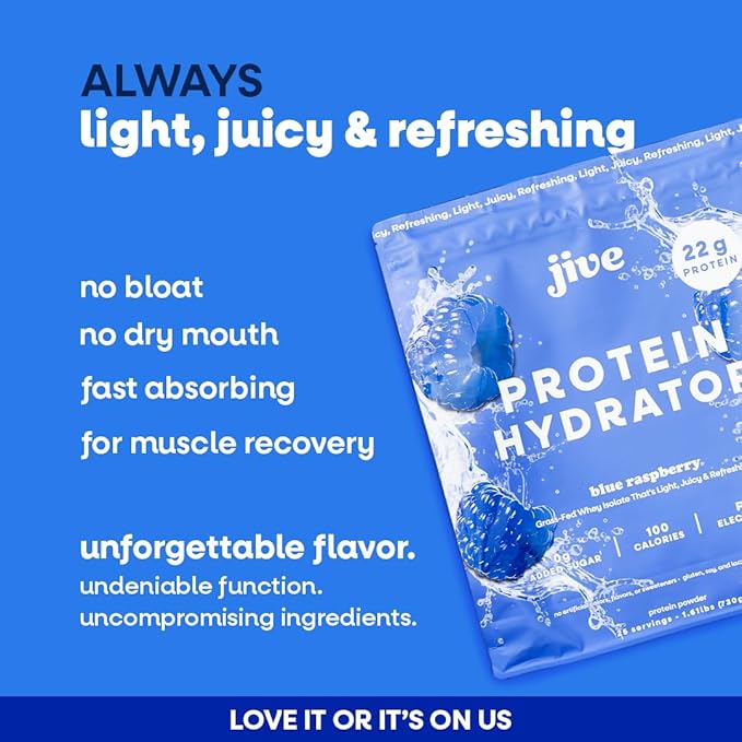 Jive Clear Protein Powder - 22g Grass-Fed Whey Isolate 25 Servings - Blue Raspberry - 895mg of Electrolytes - Zero Added Sugar - Clear Drink Protein Water &amp Juice