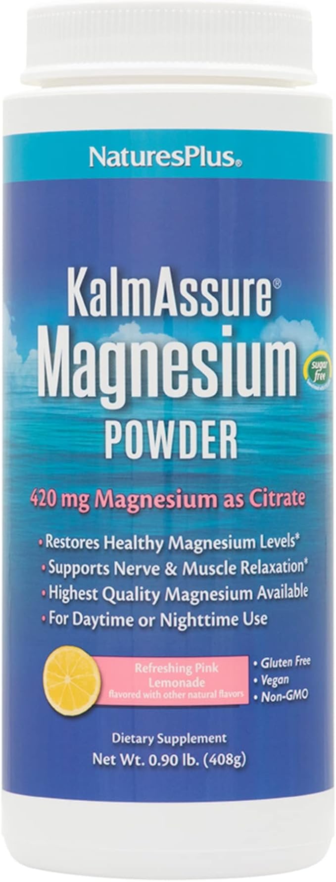 NaturesPlus KalmAssure Magnesium Powder - 0.9 lb - Pink Lemonade Flavor - Supports Nerve and Muscle Relaxation - Non-GMO Gluten Free Vegan - 60 Servings
