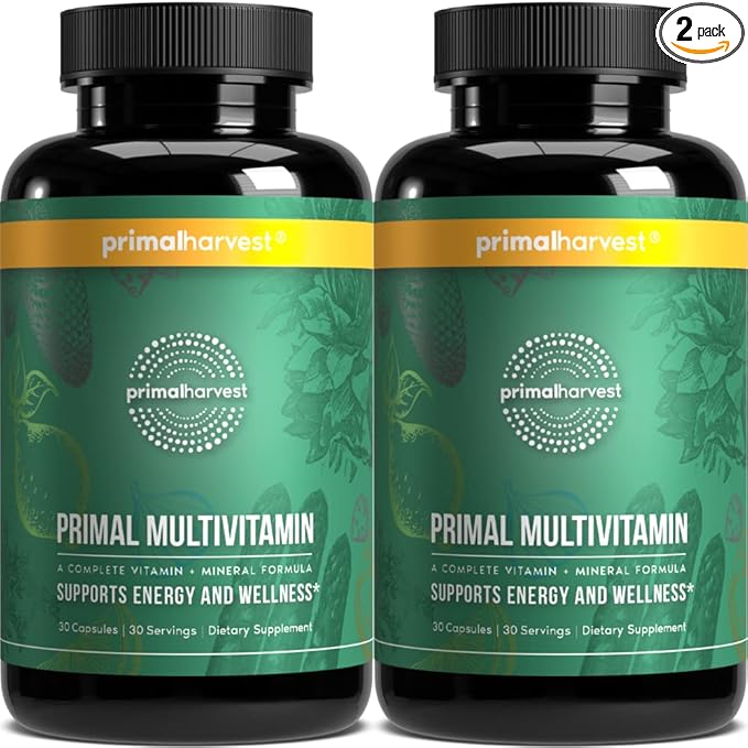 Primal Harvest Primal Multivitamin - Daily Multi-Vitamin Supplement with 21 Essential Vitamins &amp Minerals for Women &amp Men (2 Pack (30 Count))