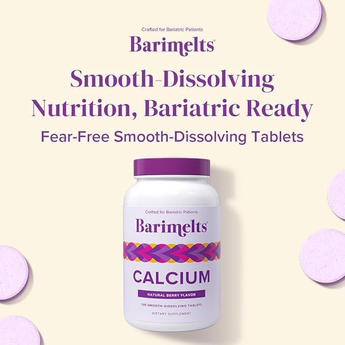 BariMelts Calcium Citrate with Vitamin D3 &amp Magnesium 120 Smooth-Dissolving Tablets (1-Month Supply) Bariatric Calcium Supplements for Women Natural Berry Flavor