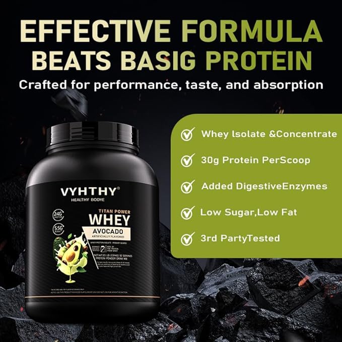 Avocado Flavored Whey Protein Powder 24g Protein per Serving Fast-Absorbing Concentrated whey Protein Low Sugar Gluten-Free Natural Flavor3.5lbs(56oz)