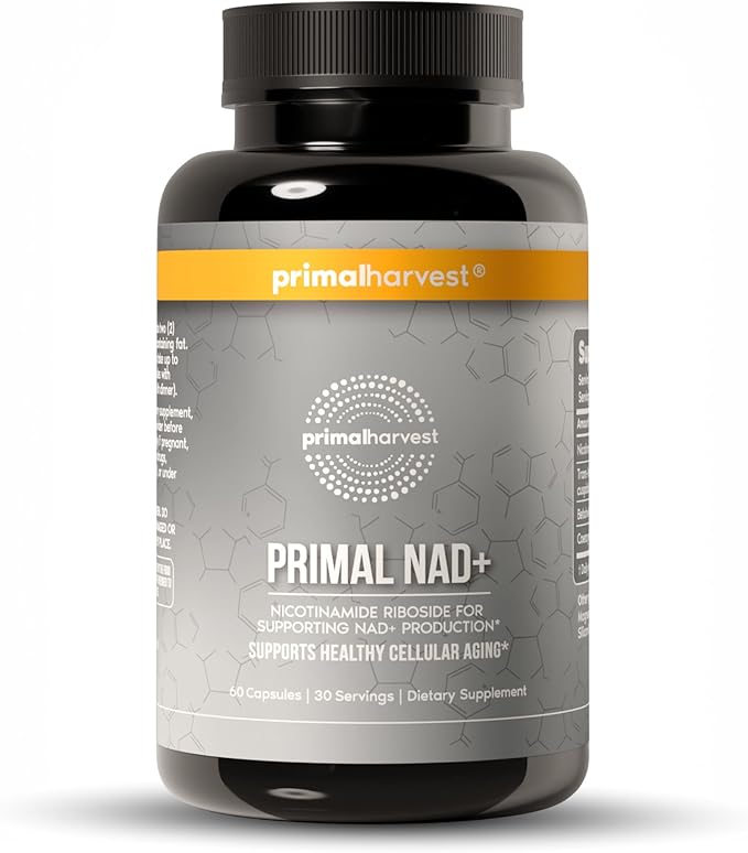 Primal Harvest NAD+ Supplement: Nicotinamide Riboside Trans-Resveratrol Betaine CoQ10 NAD Supplements for Cellular Health Energy and Mitochondrial Support (60 Count (1 Pack)