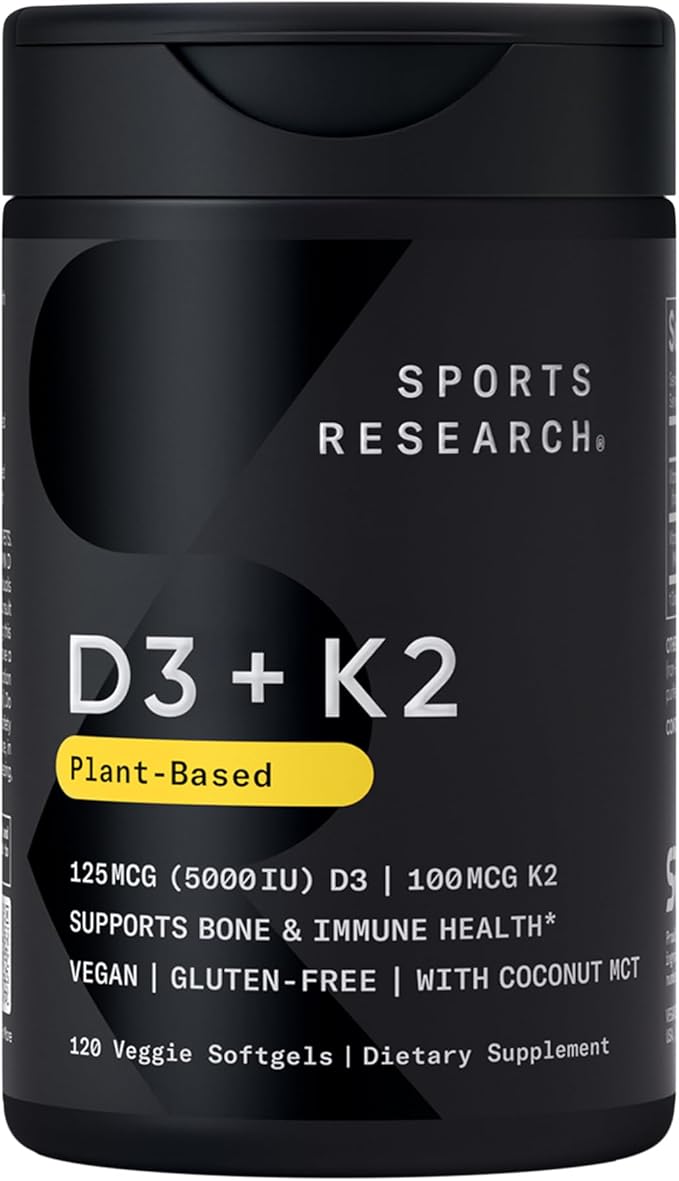 Sports Research® Vegan Supplements Pack - Vegan D3 + K2 + Organic MCT Oil + CoQ10