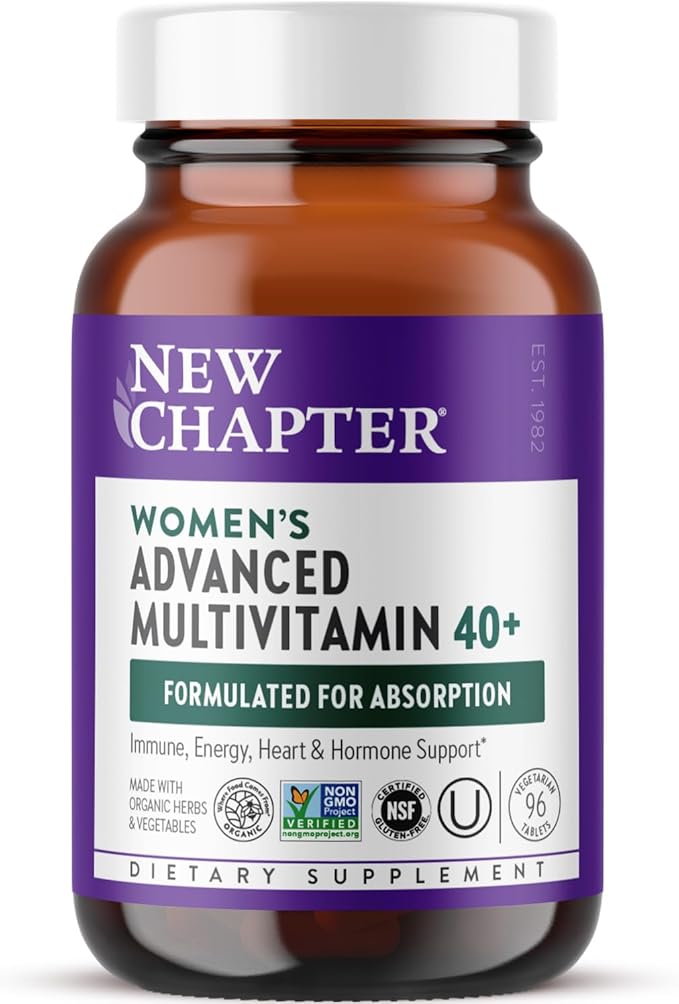 New Chapter Women's Multivitamin 40+ Advanced Formula for Heart Hormone Immune &amp Energy Support Higher Levels of Whole-Food Fermented B Vitamins +D3 Made with Organic Non-GMO Ingredients 96 C