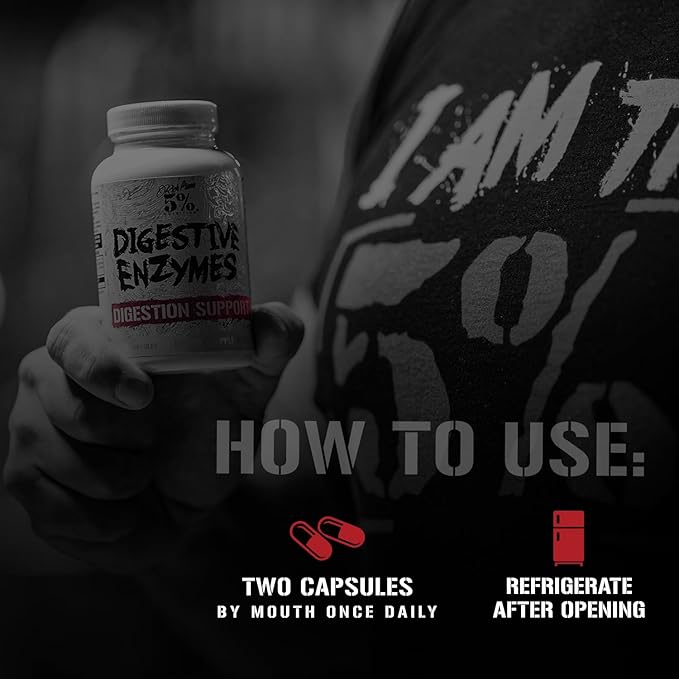 5% Nutrition Rich Piana Digestive Enzymes w/Vitamin B Complex | Enzymes for Protein Carb Fat Fiber &amp Lactose Breakdown | Betaine Bromelain Papain (Papaya) Lipase Lactase 60 Veg Caps (30 Sv