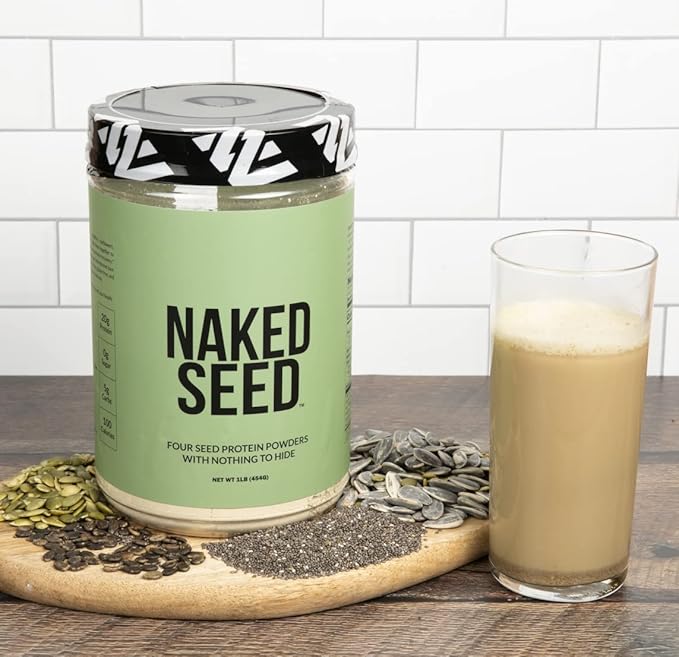 Naked Seed - 4 Seed Protein Powder Only 4 Ingredients - Chia Watermelon Sunflower and Pumpkin Seed - Gluten-Free Soy Free Vegan No Gmos No Artificial Sweeteners - 15 Servings