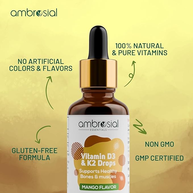 AMBROSIAL Vitamin D3 K2 Drops - for Adults and Kids (Pack of 1-30ml)