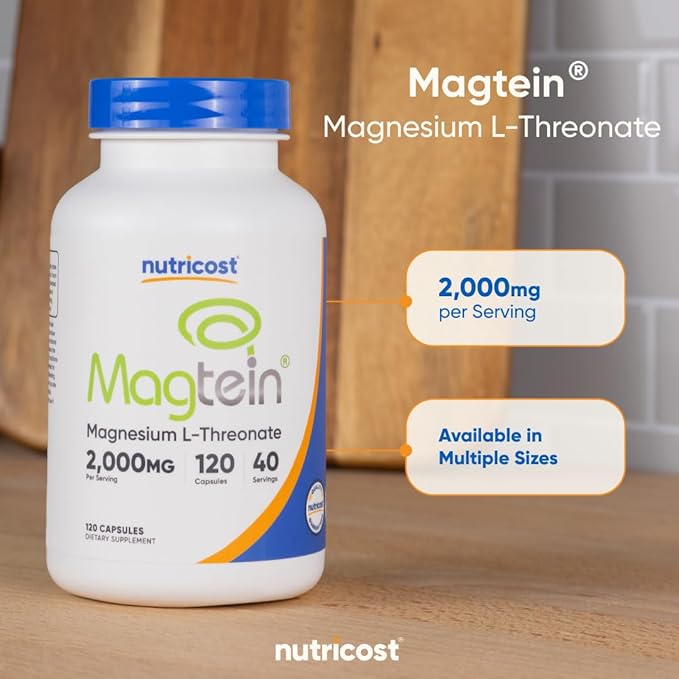 Nutricost Magnesium L-Threonate As Magtein 2000mg 120 Capsules - Non-GMO Gluten Free Vegetarian Friendly