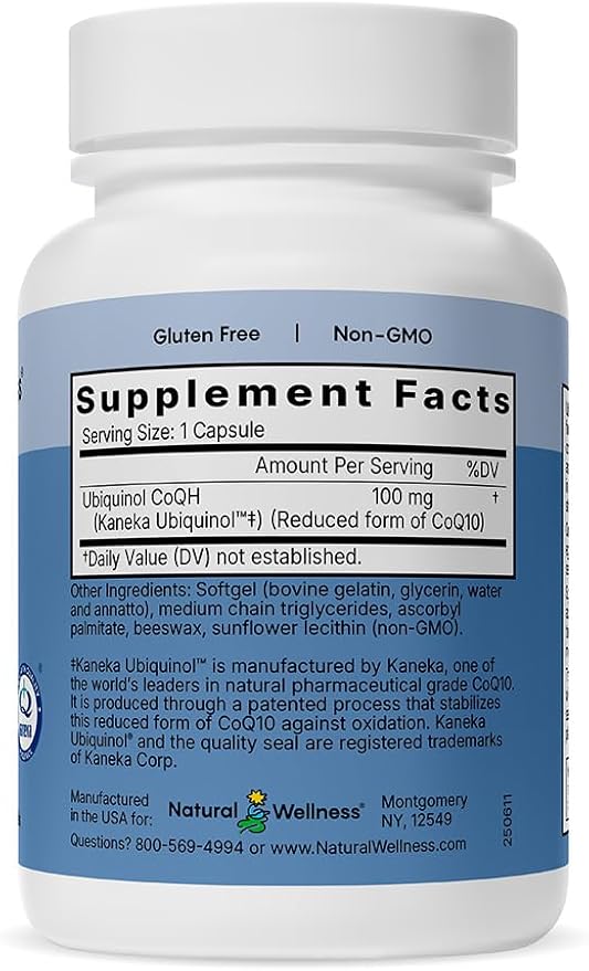 Natural Wellness Ubiquinol CoQ10 100mg – High Absorption CoQ10 Supplement for Heart Health Energy &amp Cellular Function – Antioxidant Ubiquinol Softgels – Non-GMO Gluten-Free 30 Count
