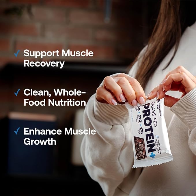 Transparent Labs Protein+ Bars - Whole-Food Protein Bars w/ 15g+ Grass-Fed Whey &amp Egg Whites Protein Natural Peanut &amp Almond Butter No Artificial Sweeteners - Sea Salt Brownie 12 Bars