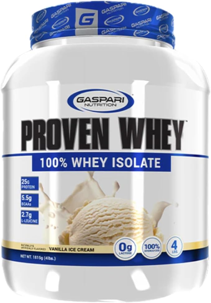 Gaspari Nutrition Proven Whey 100% Hydrolyzed Whey Isolate High Protein Lactose Free Low Carbohydrate and Low Sugar (4lb Vanilla Ice Cream)