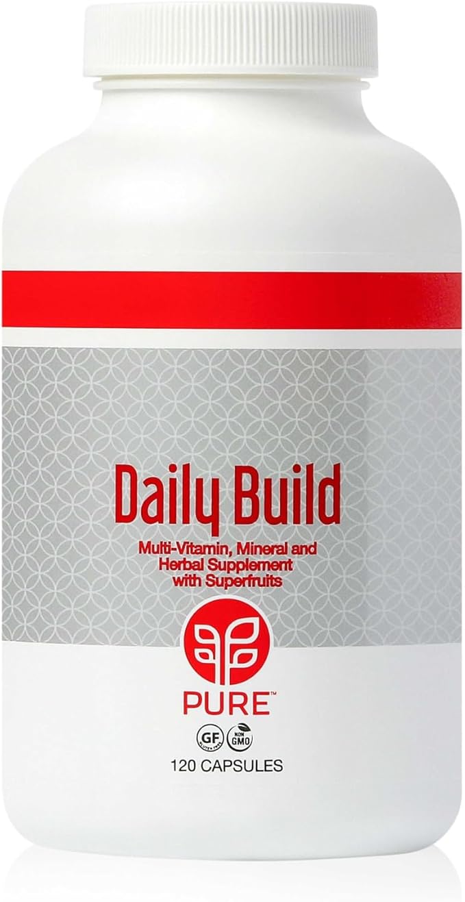 PURE Daily Build | 120 Capsules | Advanced Multivitamin Supplement | Enhanced with Essential Vitamins Minerals and Superfruits for Immune Support | Heart Health Bone Strength Brain Functionality