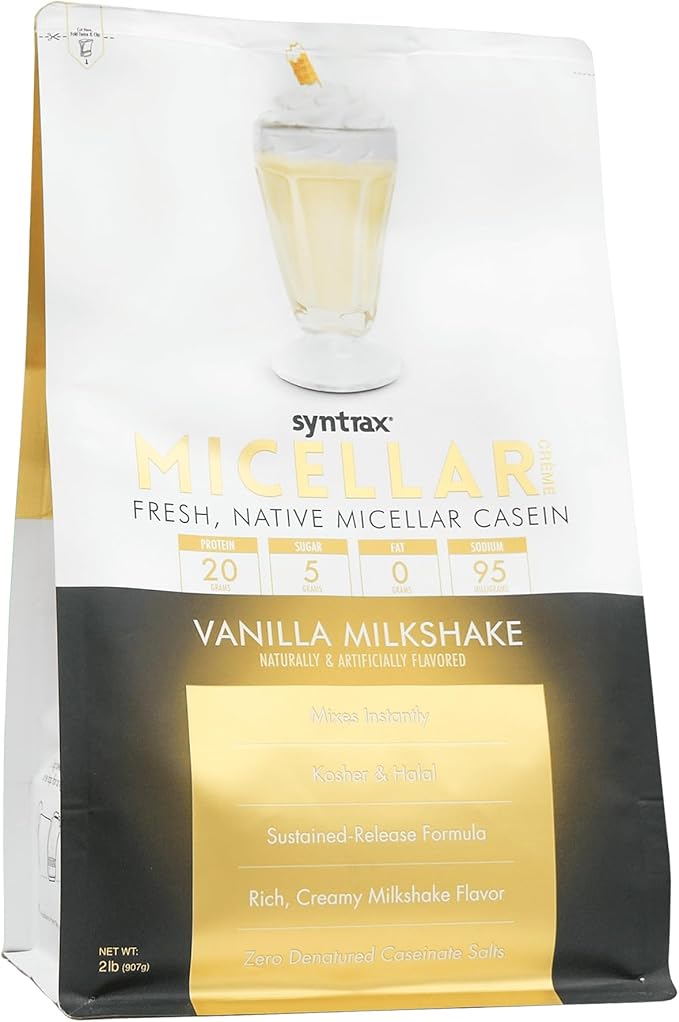 Syntrax Nutrition Micellar Creme Protein Powder Fresh Native Micellar Casein Vanilla Milkshake 2 lbs