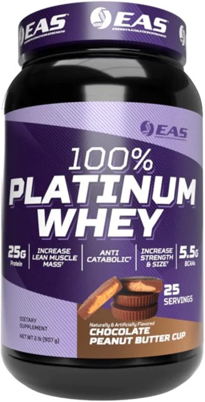 EAS 100% Platinum | 3 Ultra-Platinum Whey Proteins | Increase Size &amp Strength | 25g Protein 5.5g BCAAs | 2 Pound (Chocolate Peanut Butter Cup)