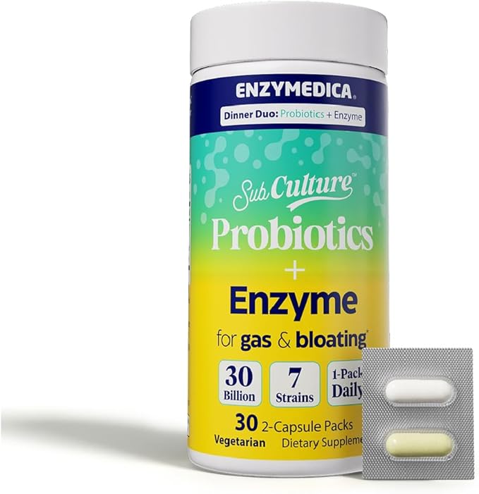 Enzymedica Dinner Duo for Gas &amp Bloating – Probiotics + Digestive Enzyme Packets for Occasional Gas 30B CFU of 7 Live Strains Vegetarian – 30 Daily Packs