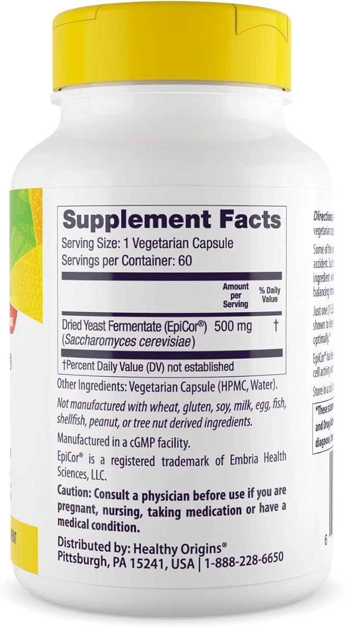 Healthy Origins EpiCor 500 mg (Immune Support Non-GMO Gluten Free) 60 Veggie Capsules