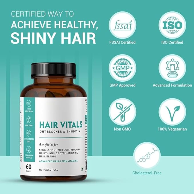 Generic Hair Vitals DHT Blocker with Biotin Tablets- Hair Suppliment with Beta-Sitosterol | Hair Vitamins for Men &amp Women - 60 Tablets