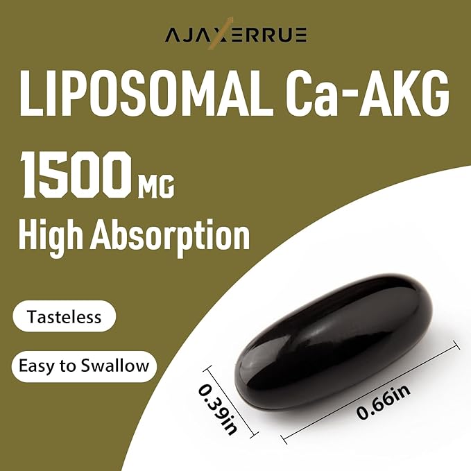 Liposomal Calcium AKG Supplement 1500 MG (Alpha-Ketoglutaric Acid) More Effective Than AAKG Ca AKG for Longevity Age Defense Cellular Energy Metabolic Function 60 Softgels