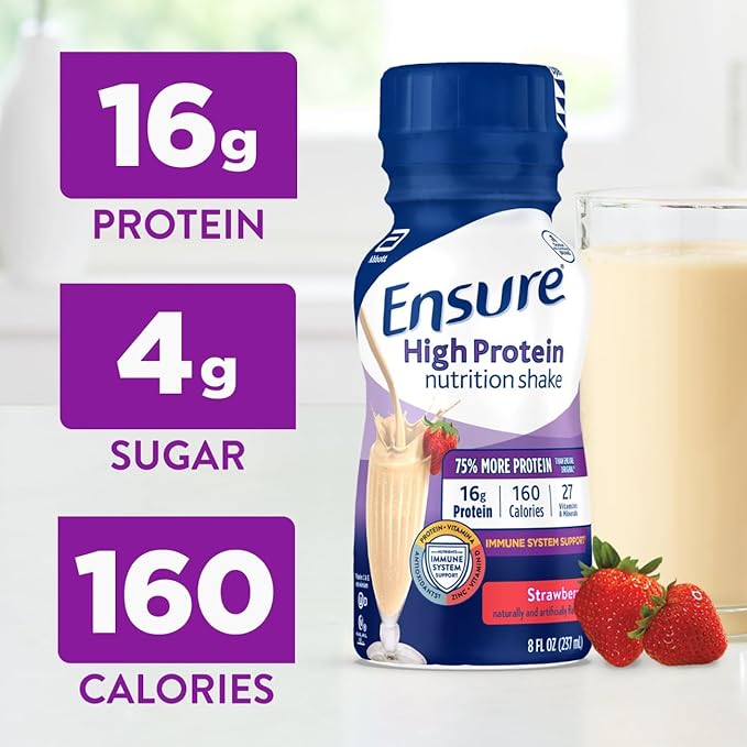 Ensure High Protein Strawberry Nutrition Shake Ready to Drink 16g Protein and 27 Vitamins and Minerals 8 fl oz 24 Pack