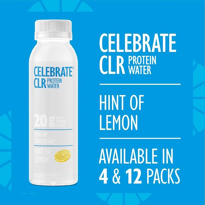 Celebrate Vitamins Celebrate CLR Whey Isolate Protein Water Hint of Lemon - 20 g Protein - Ready to Drink - Gluten Free and Sugar Free - For Post Bariatric Surgery Patients 12 pack