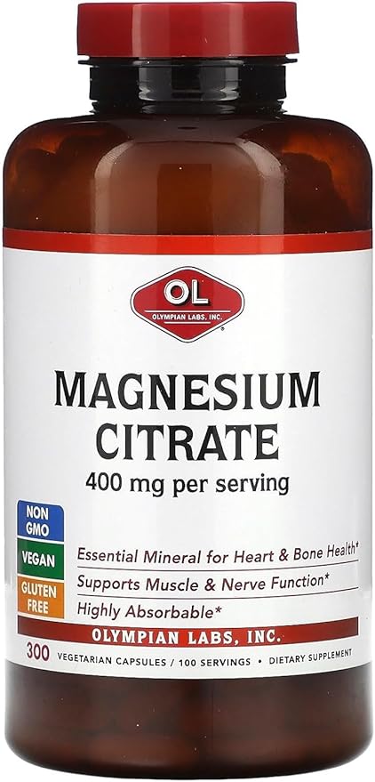 Olympian Labs Magnesium Citrate 400mg - 300 Capsules - Easy Absorbable Supporting Healthy Bones Healthy Heart and Calcium Absorption