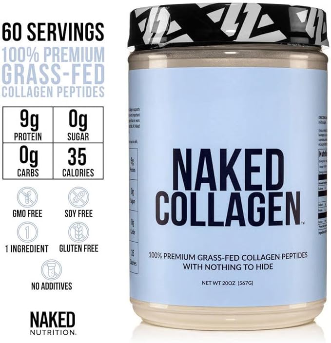 NAKED Strawberry Whey Protein Powder 5LB (61 Servings) + Collagen Peptides Protein Powder 20oz (60 Servings) – Grass-Fed Bulk Non-GMO Gluten Free Soy Free