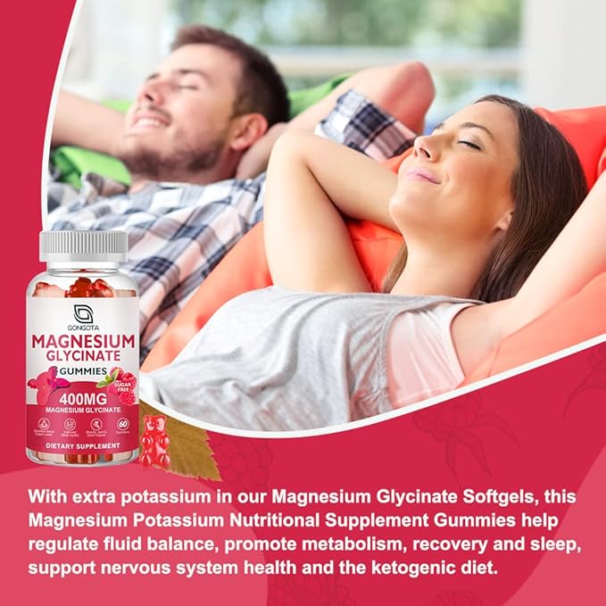 Magnesium Glycinate Gummies 400 mg with 100 mg Composite magnesium - Chelated Magnesium Potassium Supplement with Vitamin D B6 Supports Calm Sleep Memory &amp Muscle CrampsSugar Free - 180 Gummie