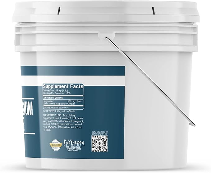 Earthborn Elements Magnesium Citrate 1 Gallon Bucket Oral Supplement No Additives or Fillers (7.5 Pound)