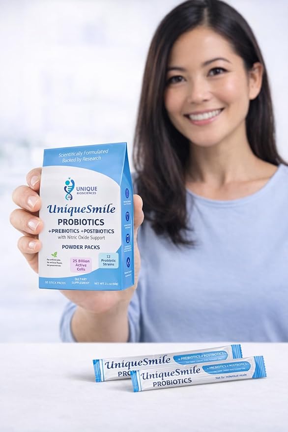 UniqueSmile™ Probiotics – 12-Strain Oral Probiotic with Prebiotics &amp Postbiotics for Complete Oral Health