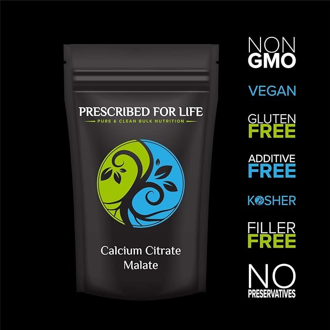 Prescribed for Life Calcium Citrate Malate Pure Vegan Calcium Powder Easy Absorption Formula Non GMO Filler &amp Additive Free (340g)