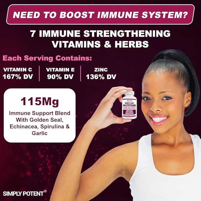 Simply Potent | Women's Multivitamin – 37 Vitamins &amp Minerals with Biotin Vitamins A C D E B12 Folate Zinc Magnesium Calcium &amp Green Tea Extract | Non-GMO Gluten-Free | 60 Capsules