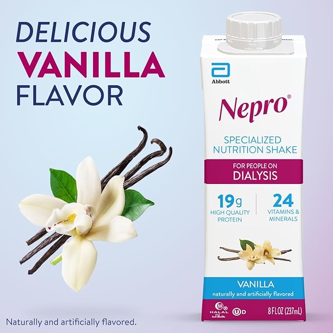 Nepro Nutrition Shake for People on Dialysis 19g Protein 420 Calories Vanilla 8 fl oz Pack of 24