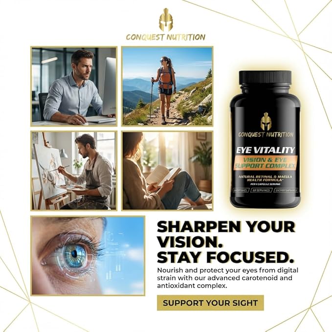 Eye Vitality Vision &amp Eye Support Enhance Eye Health Bilberry Lutein Zeaxanthin. 60 Veggie Caps