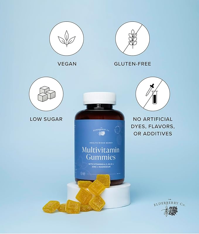 The Elderberry Co. Adult Multivitamin Gummies with Vitamins A B E K2 and Zinc (90)