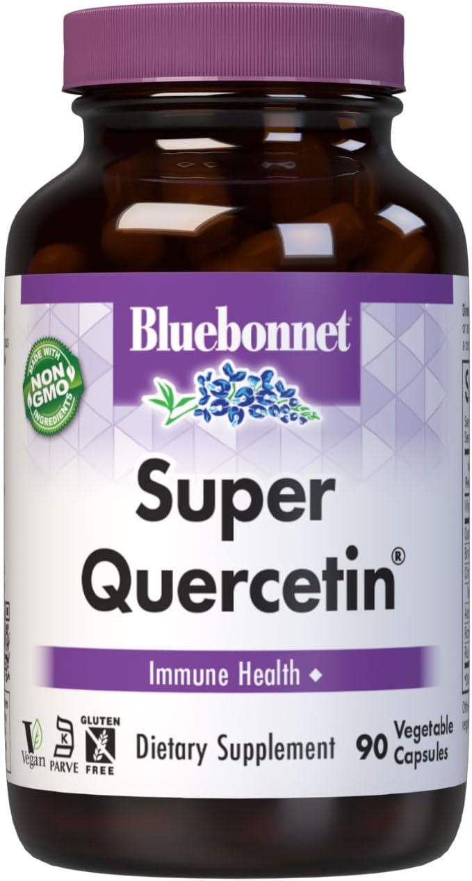 Bluebonnet BB-553 Nutrition Super Quercetin Vegetable Capsules Vitamin C Formula Best for Seasonal &amp Immune Support Non GMO Gluten Free Soy Free Milk Free Kosher White 90 Count (Pack of 1